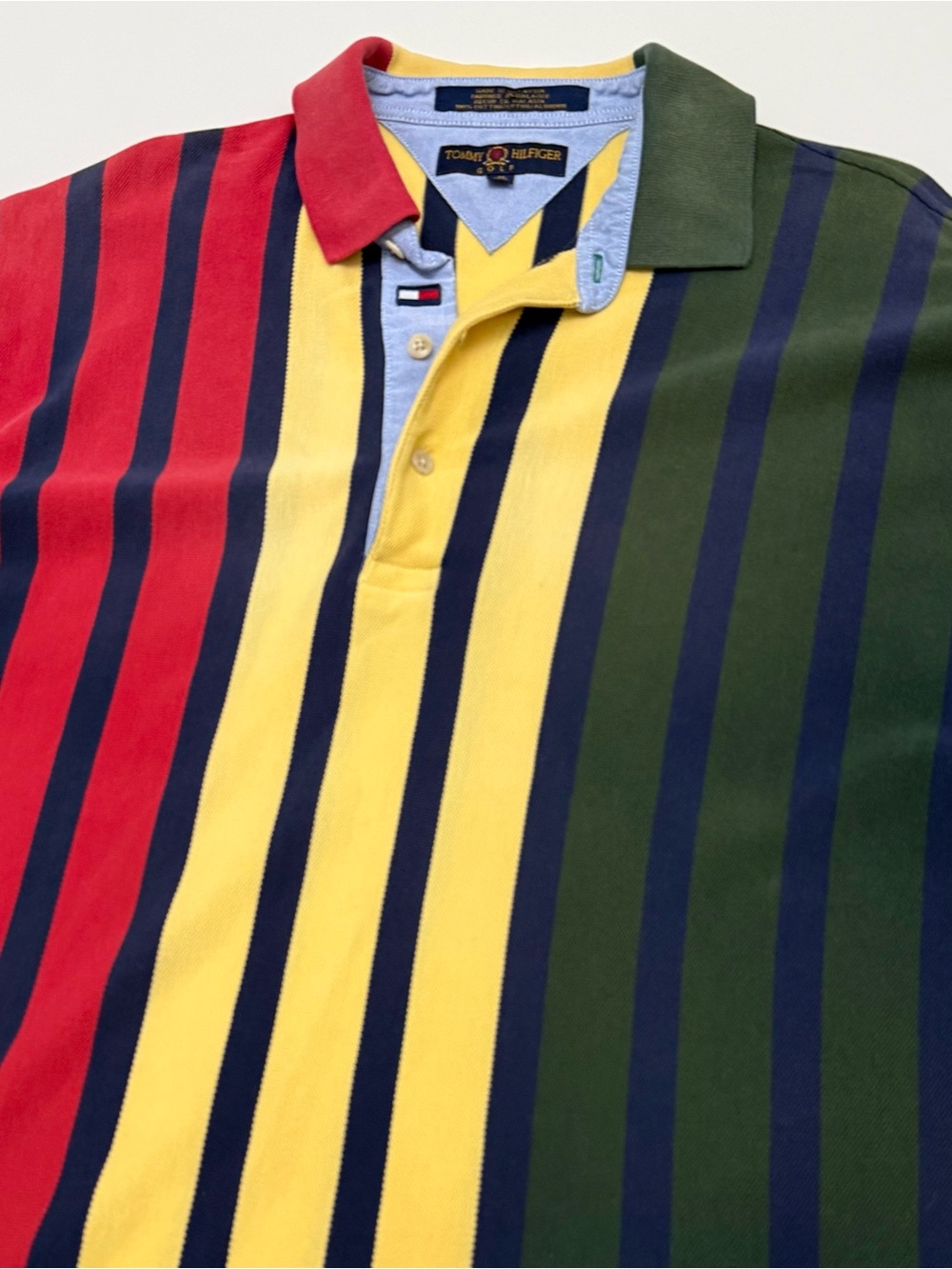 Vintage 90s Tommy Hilfiger Red Yellow Green Striped Rugby Polo